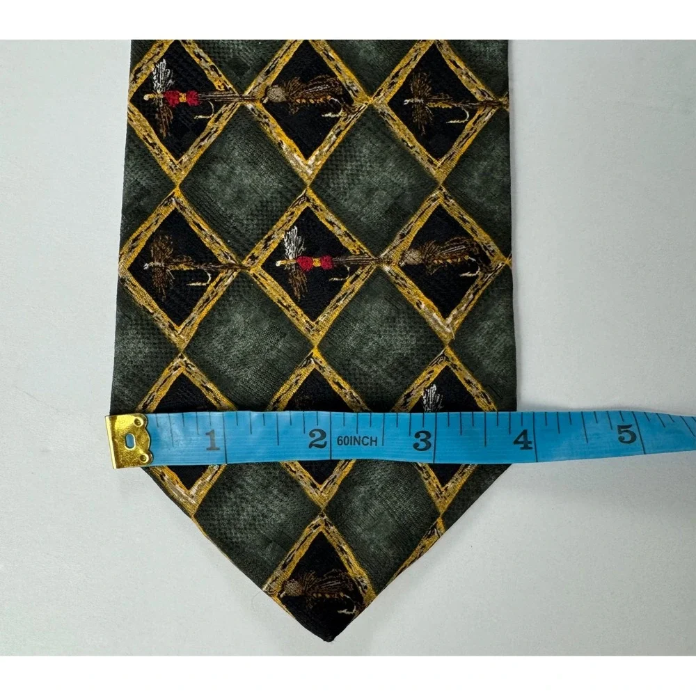 JZ Richards Mens Silk‎ Tie Green Black Diamond Fly Fishing Hand Crafted USA